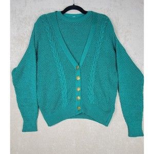 Alison J Vintage Women's Knit Cardigan and Sleeveless Top Combo Green Size XL
